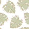 Vector Abstract Monstera Leaves Lineart and Shapes on White seamless pattern background. Perfect for fabric