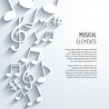 Vector abstract Music notes with shadows. On white isolated background. Musical concept Royalty Free Stock Photo