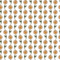 Vector Abstract Orange Flowers with Green Leaves on White Background Seamless Repeat Pattern. Background for textiles Royalty Free Stock Photo