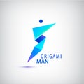 Vector abstract origami man logo, leader, winner, faceted geometric figure