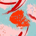 Vector abstract paint backdrop. Stain handmade contrast pattern. Trendy grunge orange red blue ink. Dirty gouache li