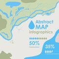 Vector abstract part of map with river, sea, island, land and forest, background backdrop for infographics