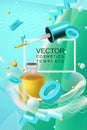 Vector abstract poster or banner cosmetics template in blue and green colors