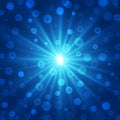 Vector Abstract Radial Bright Light Rays and Blurry Bokeh Blast in Dark Blue Gradient Background Royalty Free Stock Photo