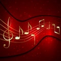 Vector abstract red musical background with golden