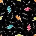 Vector abstract retro pattern with lightning bolts and geometric elements. Royalty Free Stock Photo