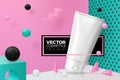 Vector abstract scene, podium and cosmetic tube