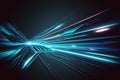 Digital image of light rays, stripes lines with blue light, speed and motion blur over dark blue background ai generated Royalty Free Stock Photo