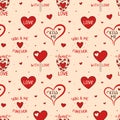 Vector abstract seamless background with hearts and lollipop and and letters for Valentines day. Great for paper, card