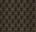 Vector abstract seamless gold foil geometric doodle background. Golden arcs on lines on black. Fish scale, elegant, oriental, Art Royalty Free Stock Photo