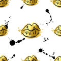 Vector abstract seamless pattern with golden lips