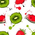 Vector abstract seamless pattern with kiwi, watermelon, strawberry