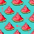 Vector abstract seamless pattern with slices of watermelon Royalty Free Stock Photo