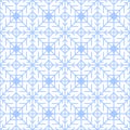 Vector abstract seamless winter pattern with geometric ornaments, blue stylized snowflakes on white background. Vintage boho style Royalty Free Stock Photo