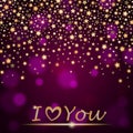 Vector abstract shining falling stars on violet ambient blurred background I love You