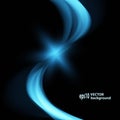 Vector Abstract shiny color blue wave design element on dark background. Royalty Free Stock Photo