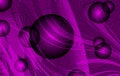Vector abstract smoky waves with textures, 3d bolls and violet shaded background, vector illustration