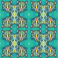 Vector abstract symmetrical kaleidoscopic tigers seamless pattern