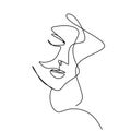 Vector abstract trendy illustration of one line drawing of woman. Close up beautiful women`s face hand draw line art. Modern