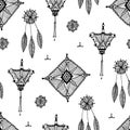 Vector abstract vintage hand drawn pattern, seamless boho black and white background. Lace decor elements Royalty Free Stock Photo