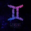 Vector abstract zodiac sign Gemini on a dark cosmic background