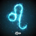 Vector abstract zodiac sign Leo on a dark blue background of the space with shining stars. Royalty Free Stock Photo