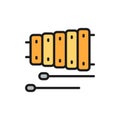 Vector accordion, bayan flat color line icon.