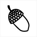 Vector acorn, oak fruit isolated on white background icon. Illustration for seasonal design, textile, decoration kids