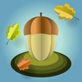 Vector acorn of paper with falling leaves