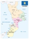 Vector administrative map of Calabria with flag in Italian language