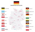 Vector administrative map of Federal Republic of Germany with the flags of the federal states