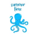 Vector adorable cute octopus character. Summer time card.