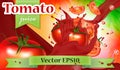 Vector ads 3d promotion banner, Realistic tomatoes splashing wit