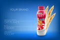 Vector ads of natural drinking yogurt with oats and raw cherry bottle branding ready commercial infographic flyer