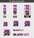 Vector advertising web banners with big sale and with pattern bunch of grapes with leaves