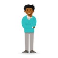 Vector afican man character in sweater standing in boring pose Royalty Free Stock Photo