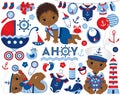 Vector African American Baby Boy Set in Nautical Style. African American Baby Boy Vector Illustration Royalty Free Stock Photo