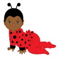 Vector African American Cute Baby Girl in Ladybug Costume Crawling.