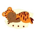 Vector African American Cute Baby in Tiger Costume Sleeping. Royalty Free Stock Photo