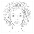 Vector African American dark-skinned woman face with healthy skin and curly hair. Royalty Free Stock Photo