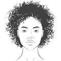 Vector African American dark-skinned woman face with healthy skin and curly hair. Royalty Free Stock Photo