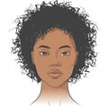 Vector African American dark-skinned woman face with healthy skin and curly hair. Royalty Free Stock Photo