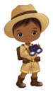 Vector African American Zoologist with Binocular and Rucksack Royalty Free Stock Photo