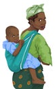 Vector of african woman giving piggyback ride to son