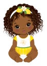 Vector Afro Baby Girl Wearing Yellow Ruffle Dress