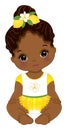 Vector Afro Baby Girl Wearing Yellow Ruffled Dress