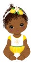 Vector Afro Baby Girl Wearing Yellow Ruffled Dress