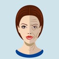 Vector aging process, face with two types of skin, young and old Royalty Free Stock Photo