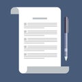 Vector agreement icon in flat style - contract and pen Royalty Free Stock Photo
