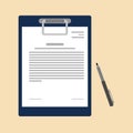 Vector agreement icon in flat style - contract and pen. paper deal contract icon agreement pen on desk flat business illustration Royalty Free Stock Photo